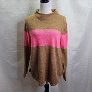 Old Navy Tan and Pink Colorblock Mock Neck Knit Sweater Size Large
